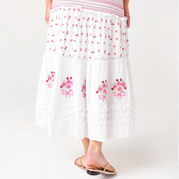 New Loveshackfancy smocked floral bow midi skirt - Picture 2 of 4